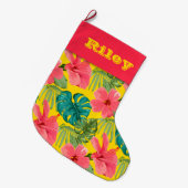 Grande Chaussette De Noël Ananas et Hibiscus en noir (Devant (Accrochage))