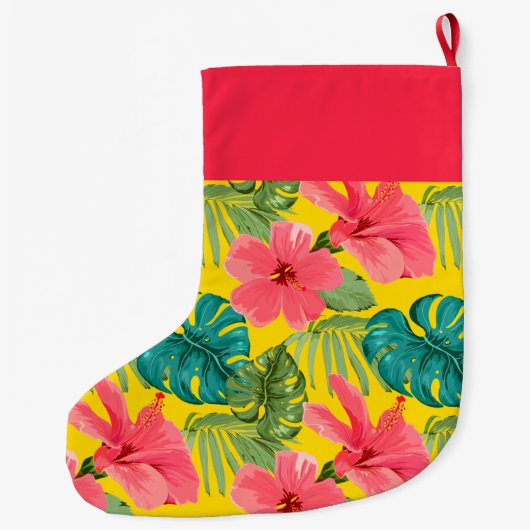 Grande Chaussette De Noël Ananas et Hibiscus en noir (Dos)