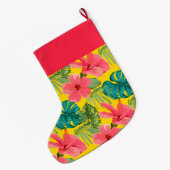 Grande Chaussette De Noël Ananas et Hibiscus en noir (Dos (Accrochage))