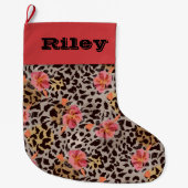 Grande Chaussette De Noël Ananas et Hibiscus en noir (Devant)