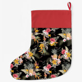 Grande Chaussette De Noël Ananas Flore tropicale sur Noir (Dos)