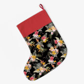 Grande Chaussette De Noël Ananas Flore tropicale sur Noir (Dos (Accrochage))