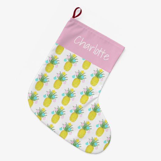 Grande Chaussette De Noël Ananas tropical Nom du pastel (Devant (Accrochage))