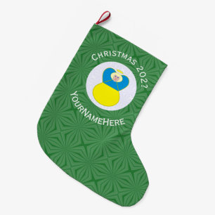 Grande Chaussette De Noël Ange de Noël du drapeau ukrainien Vert personnalis