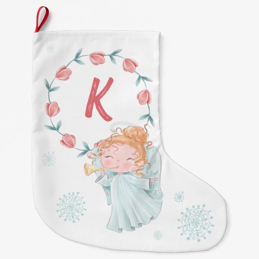 Grande Chaussette De Noël Ange de Noël Monogramme (Devant)