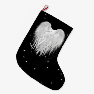 Grande Chaussette De Noël ANGEL WINGS 'Believe' Coeur Black Starry