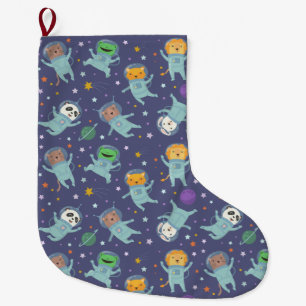 Grande Chaussette De Noël Animaux Astronautes Grande réserve de Noël
