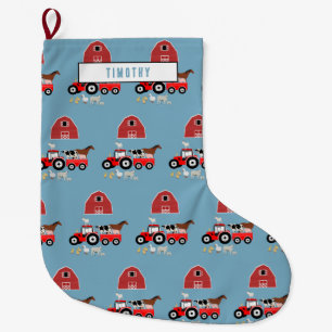 Grande Chaussette De Noël Animaux de ferme et tracteur rouge Barnyard Boys M