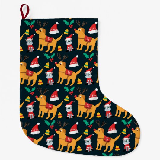 Grande Chaussette De Noël Animaux de Noël (Devant)