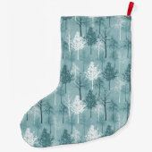 Grande Chaussette De Noël Aqua bleu et arbres blancs (Dos)