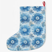 Grande Chaussette De Noël Aqua Blue Batik Nom de Noël Floral (Dos)