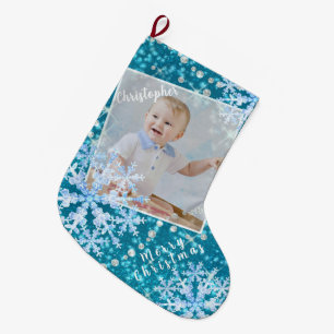 Grande Chaussette De Noël Aqua des lacs de neige