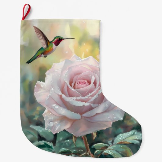 Grande Chaussette De Noël Aquarelle Colibri et rose (Devant)