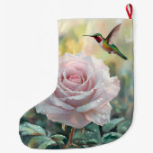 Grande Chaussette De Noël Aquarelle Colibri et rose (Dos)