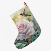 Grande Chaussette De Noël Aquarelle Colibri et rose (Dos (Accrochage))