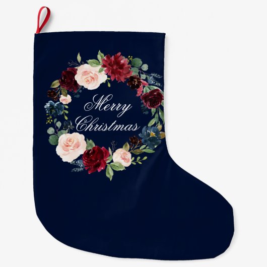 Grande Chaussette De Noël Aquarelle Florale bleu (Devant)