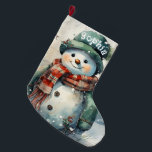 Grande Chaussette De Noël Aquarelle personnalisée Cute Snowman<br><div class="desc">Cute Personnalisé Aquarelle Snowman Grand Stand de Noël Père Noël dans ses traces cette année avec de fabuleux bas uniques. Impression en couleur vive sur du polyester, ces chaussettes sont magnifiques. Ressentez l'esprit de Noël en offrant une chaussette de Noël personnalisée avec vos photos préférées, citations, souvenirs... La touche parfaite...</div>