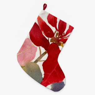 Grande Chaussette De Noël Aquarelle Poinsettia