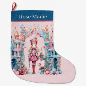 Grande Chaussette De Noël Aquarelle rose noutcracker ajouter nom (Devant)