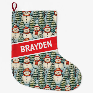 Grande Chaussette De Noël Aquarelle Snowman Noël personnalisé