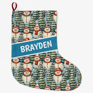 Grande Chaussette De Noël Aquarelle Snowman Noël personnalisé