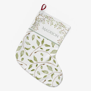 Grande Chaussette De Noël Aquarelle Typographie de Noël Nom de vacances