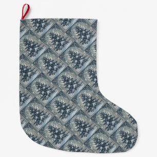Grande Chaussette De Noël Arbre de Noël élégant de Yule Flocons de neige et