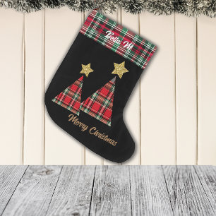 Grande Chaussette De Noël Arbre de Noël en étoile rouge plaid or