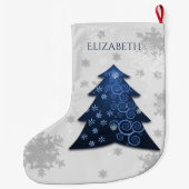 Grande Chaussette De Noël Arbre de Noël Festif Bleu Stocking (Dos)