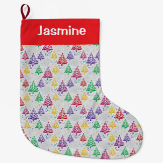 Grande Chaussette De Noël Arbre de Noël minimal coloré personnalisable
