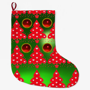 GRANDE CHAUSSETTE DE NOËL ARBRE DE NOËL ROUGE VERT AVEC COEURS