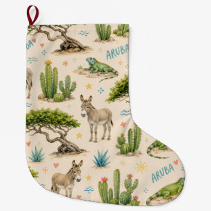 Grande Chaussette De Noël Arbre divi d'Aruba, âne, iguane, cactus