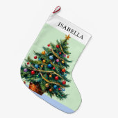 Grande Chaussette De Noël Arbre Festif Personnalisé Retro (Devant (Accrochage))