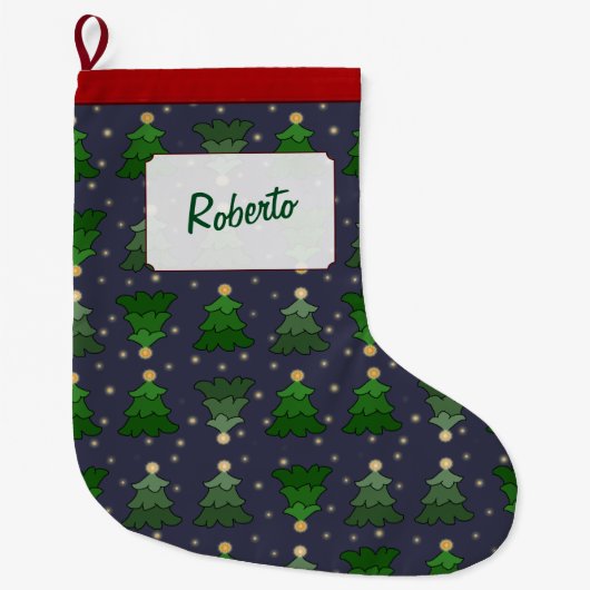 Grande Chaussette De Noël Arbres de Noël avec étoiles et nom personnalisé (Devant)