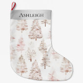 Grande Chaussette De Noël Arbres de Noël blanc rose argenté (Devant)