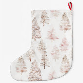 Grande Chaussette De Noël Arbres de Noël blanc rose argenté (Dos)