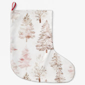 Grande Chaussette De Noël Arbres de Noël blanc rose pâle (Devant)