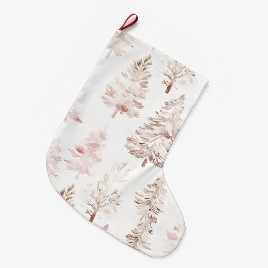 Grande Chaussette De Noël Arbres de Noël blanc rose pâle (Devant (Accrochage))