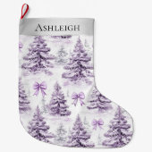 Grande Chaussette De Noël Arbres de Noël pourpres en argent (Devant)