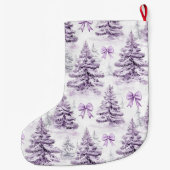 Grande Chaussette De Noël Arbres de Noël pourpres en argent (Dos)