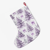 Grande Chaussette De Noël Arbres de Noël pourpres en argent (Dos (Accrochage))