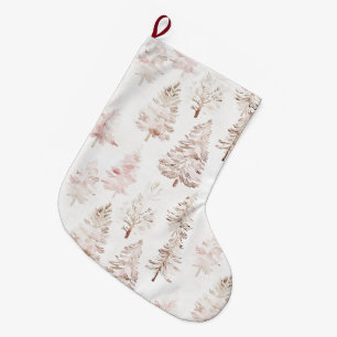 Grande Chaussette De Noël Arbres de Noël rose vif