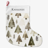 Grande Chaussette De Noël Arbres de Noël vert olive (Devant)