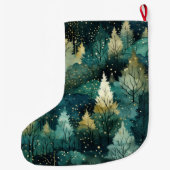 Grande Chaussette De Noël Arbres d'or jaune vert Nom de Noël (Dos)