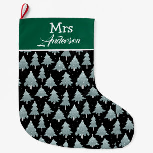Grande Chaussette De Noël Arbres élégants d'hiver Nom personnalisé Noël