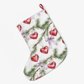 Grande Chaussette De Noël Argent de Noël Branches Purple Bows Coeurs (Dos (Accrochage))