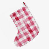 Grande Chaussette De Noël Argent Joli Chic Pink Plaid Stripes Noël (Dos (Accrochage))