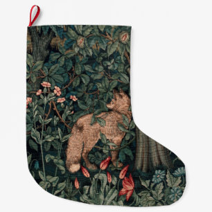 Grande Chaussette De Noël Art de faune de renard de verdure de William Morri