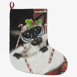 Grande Chaussette De Noël Art de Noël de Noël de Noël de Chat Siamais à 
