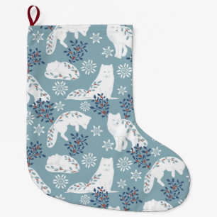 Grande Chaussette De Noël Art populaire Renard arctique dans la neige avec H